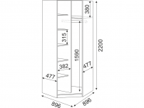 Шкаф угловой Беатрис М01 ШхВхГ 896х2200х896 мм 